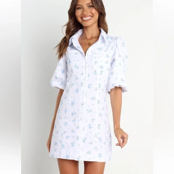 Petal & Pup | Dresses | Never Worn Blue Floral Puff Sleeve Petal And Pup  Mini Dress | Poshmark
